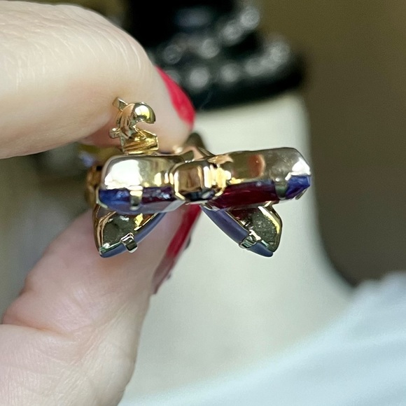 Vintage navette stone (glass) brooch -gold tone jewelry - Picture 9 of 12